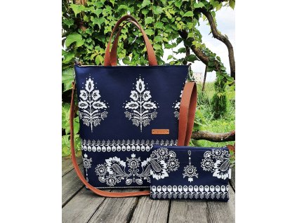 Modrá folk kabelka SÁRA - ľudový vzor