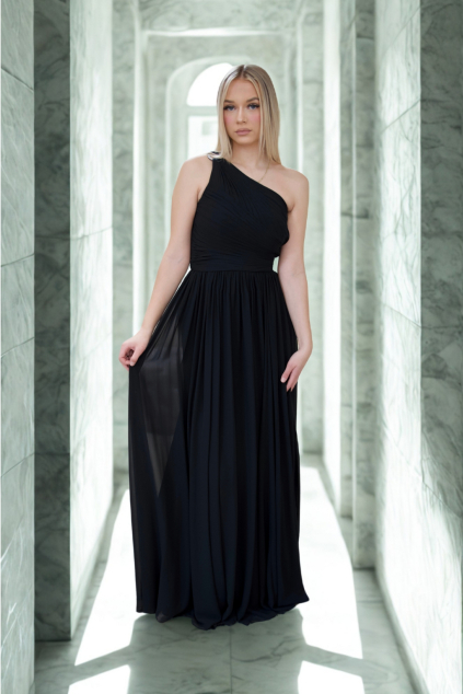 cerne sifonove saty pronovias na jedno rameno elegantni dlouhe
