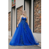 avalon kralovsky modre spolecenske saty objemna princeznovska sukne tylova zivutek s krajkou uzka raminka