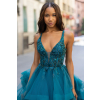 Tmavě tyrkysové společenské/maturitní šaty Ester s objemnou sukní s volány kolekce Christian Koehlert