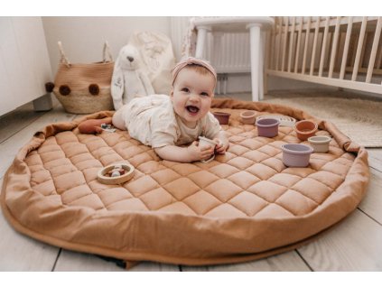 Playandgo organic collection playmat open detail tawny brown wooden toys baby playing on mat 11