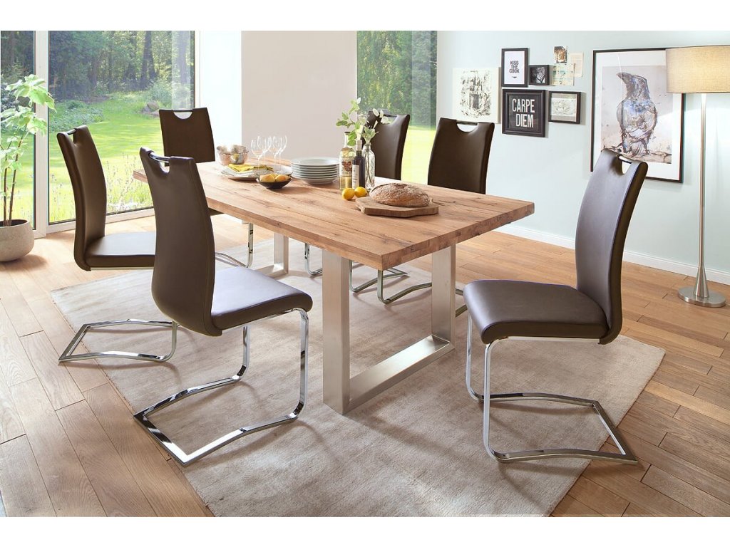 Jedálenský stôl Castello dub divoký nerez - Glamour Design 1