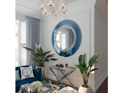 Lustro Elegance niebieskie w ramie z lustra niebieskiego, zdobione droba szklana mozaika GieraDesign