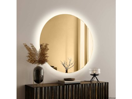 Kulaté osvětlené zlaté zrcadlo od GieraDesign.