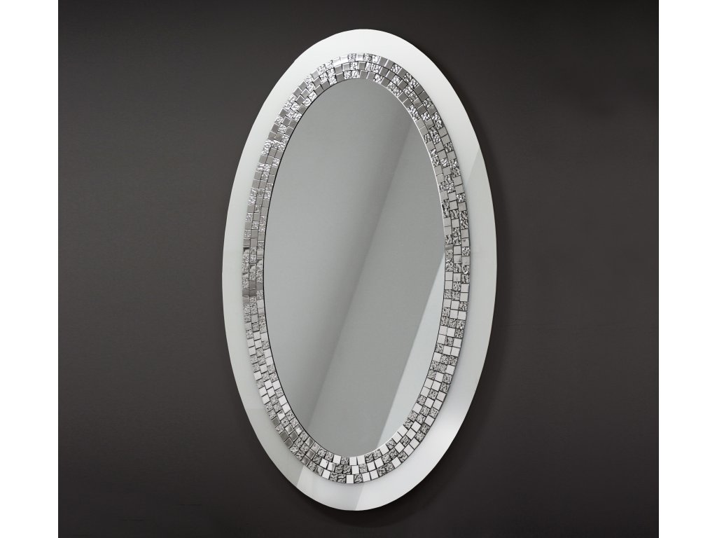 Zrkadlo Glamour Owal - Biela - Biela;Strieborná