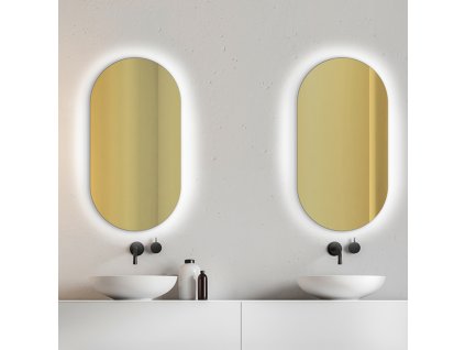 Zrkadlo do kúpelne s LED - Puro Zeta LED - gold glass - Zlatá - Oválne