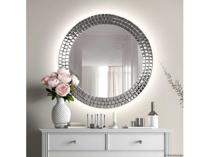 Lustro Aurora Silver podswietlane w srebrnej ramie glamour. GieraDesign