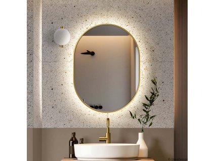 Zrkadlo Ambient LED Slim Gold - Zlatá - Oválne