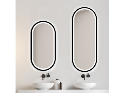 Zrkadlo do kúpelne s LED - Zeta Black LED - Čierna - Oválne