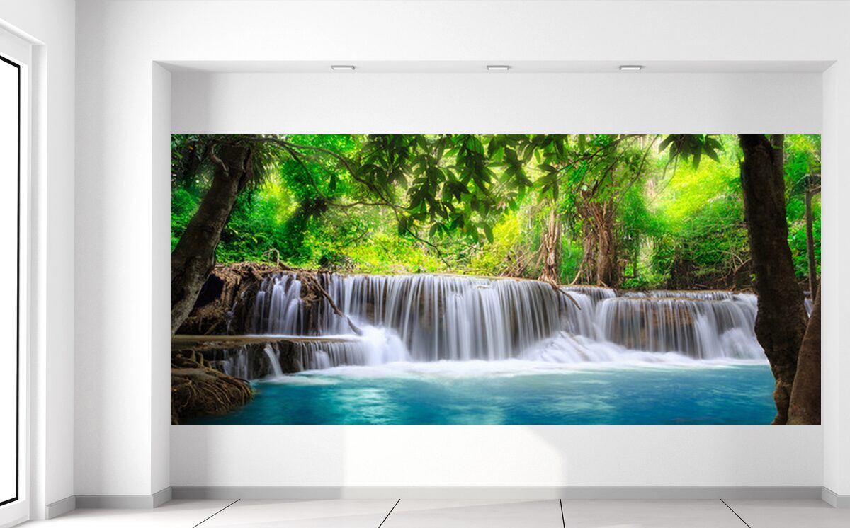Gario Fototapeta Číry vodopád v džungli Veľkosť: 536 x 240 cm, Materiál: Latexová