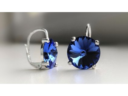 nausnice stribro swarovski crystal okrouhle glittersquare sperky sapphire