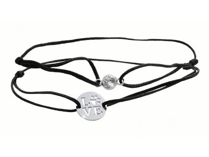 Souprava dvou šňůrkových náramků s doplňkem ocelové placky s nápisem LOVE a malého šatonku Swarovski Crystals 61500770 bizu outlet