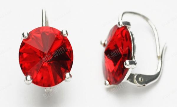 Stříbrné náušnice s okrouhlým krystalem Swarovski Crystals Barva: siam (červená)