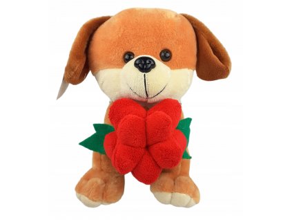 MASKOTKA PIES PIESEK Z KWIATKIEM WALENTYNKI 24 CM
