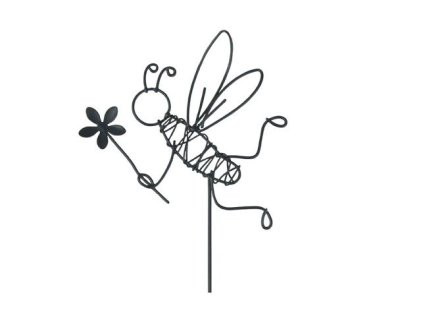 Kovový zápich včela s květinou 33 cm