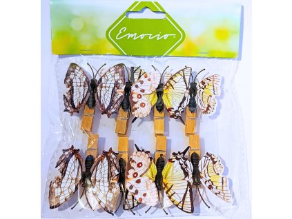 40243 Dekorace plast+dřevo 8ks 45x55mm motýli na kolíčku