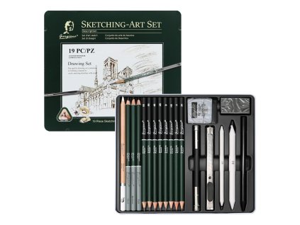 sada tuzek na kresleni a skicovani 19 ks v plechove krabicce