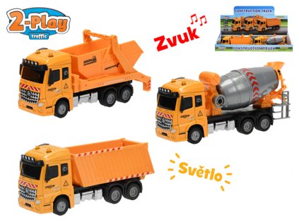 Auto stavební kov 17cm na zpětný chod na baterie se světlem a zvukem 3druhy 6ks