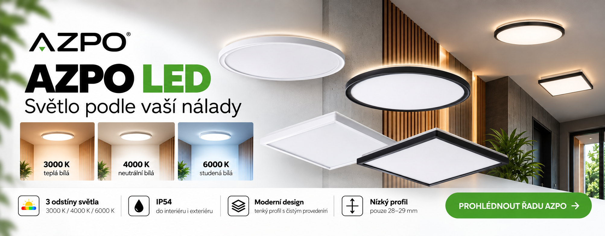 Kanlux AZPO LED CCT – stropní svítidla bílá a černá, kulatá a čtvercová