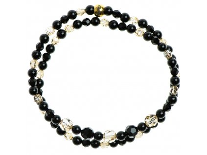 Wrap Glosery náramok Black&Gold s lesknucími krištáľmi od Swarovski®, lesklý / matný čierny achát 4-6mm