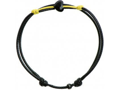 Šnúrkový Glosery náramok s lesknúcim krištáľom v tvare mini srdiečka, mini šnúrka 1mm, čierna šnúrka 1,5mm