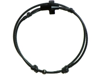 Šnúrkový Glosery náramok s lesknúcim krištáľom v tvare krížika, mini šnúrka 1mm, čierna šnúrka 1,5mm