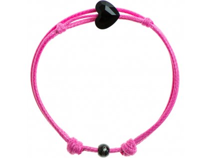 Šnúrkový Glosery náramok s lesknúcim krištáľom v tvare srdca od Swarovski®, mini šnúrka 1mm, ružová šnúrka 1,5mm