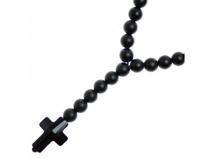 Glosery náhrdelník v tvare ruženca s lesknúcim krížikom od Swarovski®, lesklý / matný čierny achát, tigrie oko, howlite 6-8mm