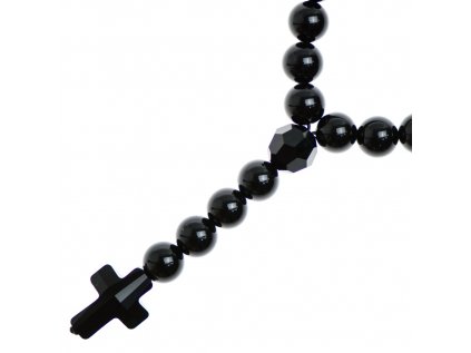 Glosery náhrdelník v tvare ruženca s lesknúcim krížikom od Swarovski®, lesklý / matný čierny achát 6-8mm