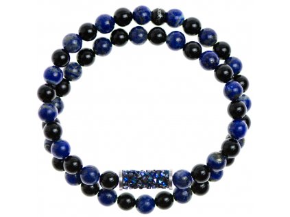 Glosery wrap náramok zdobený krištáľmi od Swarovski®, lapis lazuli a lesklý / matný čierny achát 6-8mm