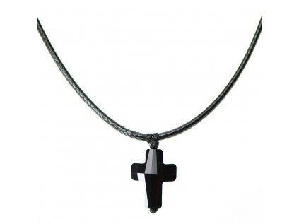 Šnúrkový Glosery náhrdelník s lesknúcim krištáľom v tvare krížika od Swarovski® - bez zapínania - mini šnúrka 1mm, čierna šnúrka 1,5 a 2mm