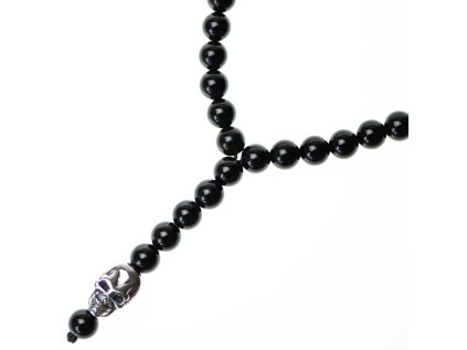 Glosery náhrdelník s lebkami z chir. ocele, matný / lesklý achát 6-8mm