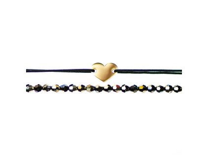 Luxusný set dvoch Glosery náramkov Mini srdiečko a krištále 4mm, chirurgická oceľ, šnúrka 1mm