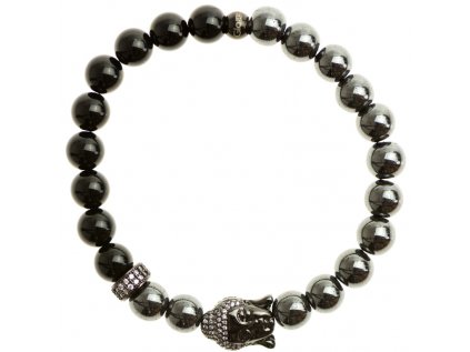 zirkonovy buddha a stoper leskly cierny achat a hematit 8mm