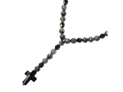 Glosery náhrdelník v tvare ruženca s krížikom a disko guľami od Swarovski®, kamene 4-8mm