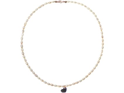 Perlový náhrdelník Glosery so srdiečkom, bielo-smotanový, 4–5 mm