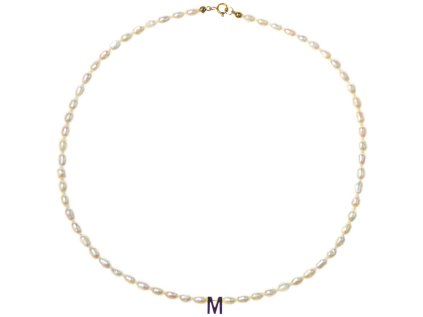 Glosery perlový náhrdelník s iniciálou od A–Z, bielo-smotanový, 4–5 mm