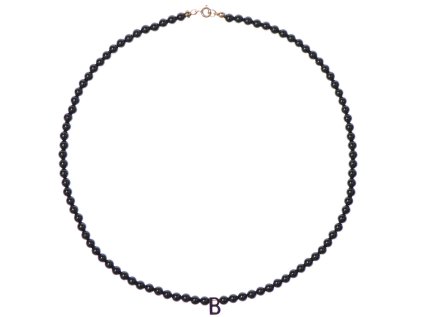 Glosery náhrdelník s iniciálou z minerálov – ónyx, labradorit, howlite, tigrie oko, 4 mm