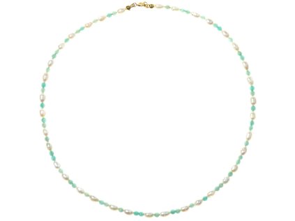 Perlový náhrdelník Glosery s amazonitom, bielo-smotanový, 4–5 mm