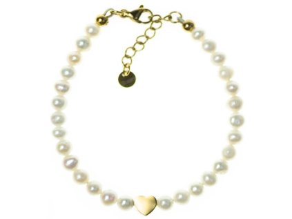 Perlový náramok Glosery so srdcom, bielo-smotanový