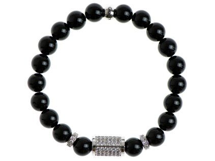 Kváder so zirkónmi, stopery, lesklý čierny achát 8mm