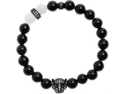 Zirkónový leopard a stoper, lesklý čierny achát a biely jadeit 8mm