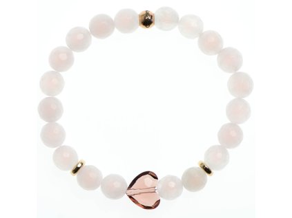 Glosery náramok s lesknúcim krištáľom v tvare srdiečka od Swarovski®, stopery, ruženín 8mm