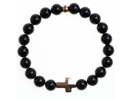 Glosery náramok s lesknúcim krištáľom v tvare krížika od Swarovski®, lesklý / matný čierny achát 4-10mm