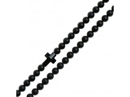 Glosery náhrdelník s lesknúcim krištáľom v tvare krížika od Swarovski®, lesklý / matný čierny achát 6mm