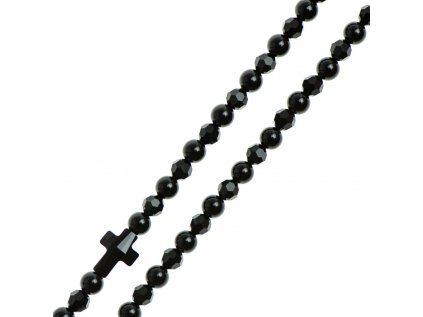 Glosery náhrdelník s lesknúcim krištáľom v tvare krížika a disko guľami od Swarovski®, lesklý / matný čierny achát 4-6mm