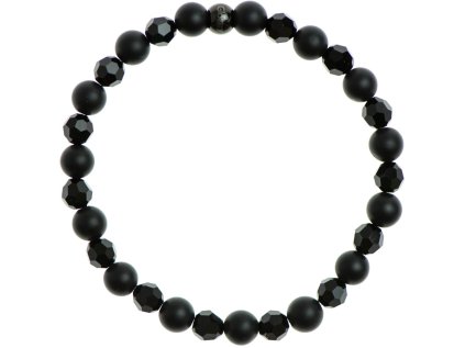 Glosery náramok s lesknucími krištáľmi, lesklý / matný čierny achát 4-10mm