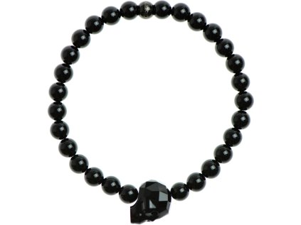 Glosery náramok s lesknúcim krištáľom v tvare lebky, lesklý / matný čierny achát 6-8mm