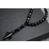 Glosery náhrdelník v tvare ruženca s lesknúcim krížikom a disko guľami, lesklý / matný čierny achát 6-8mm