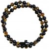 Wrap Glosery náramok s lesknúcim krištáľom v tvare krížika od Swarovski®, tigrie oko a lesklý / matný čierny achát 6-8mm